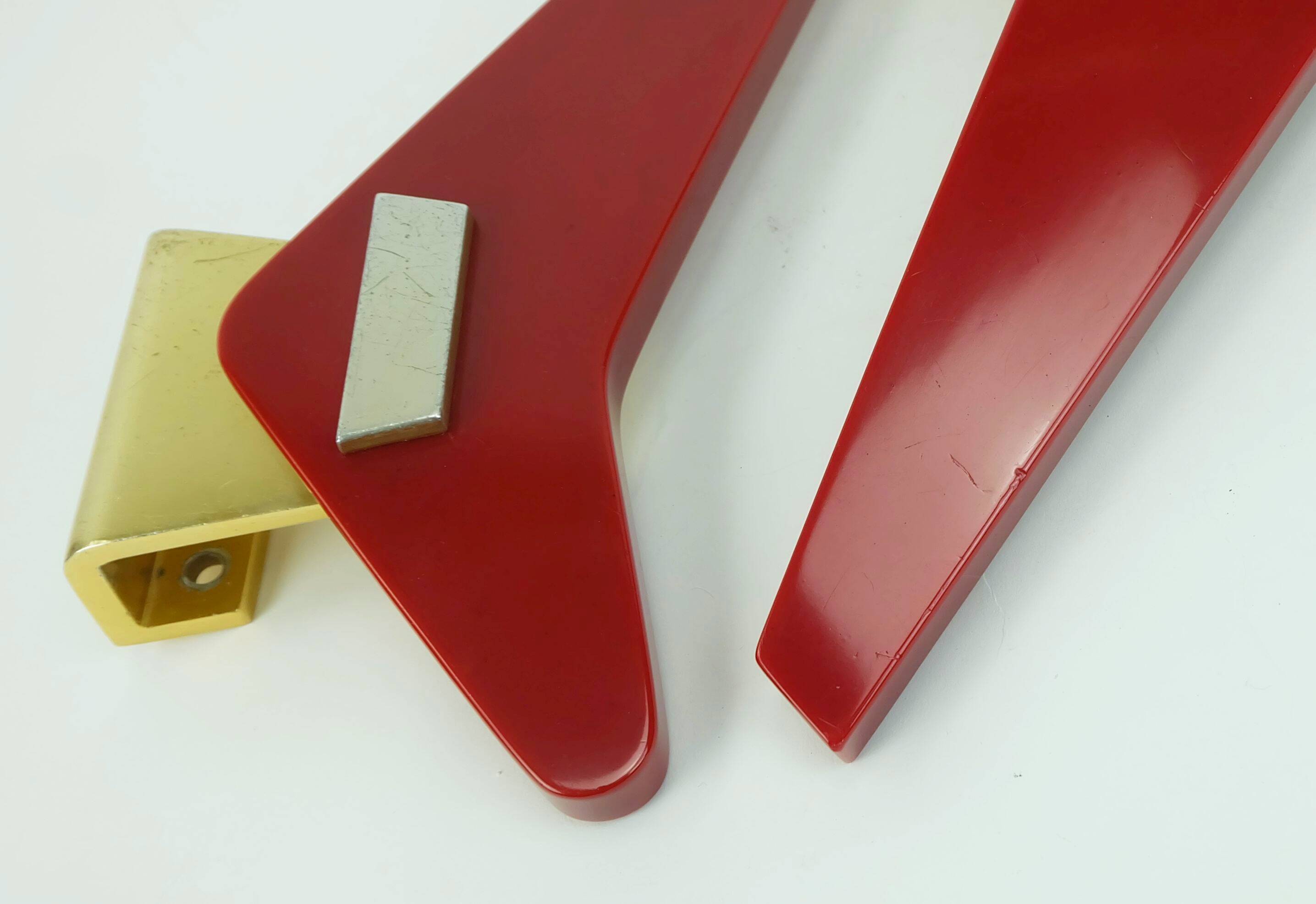 1950s streamline DOOR HANDLES push handles red bakelite and aluminum