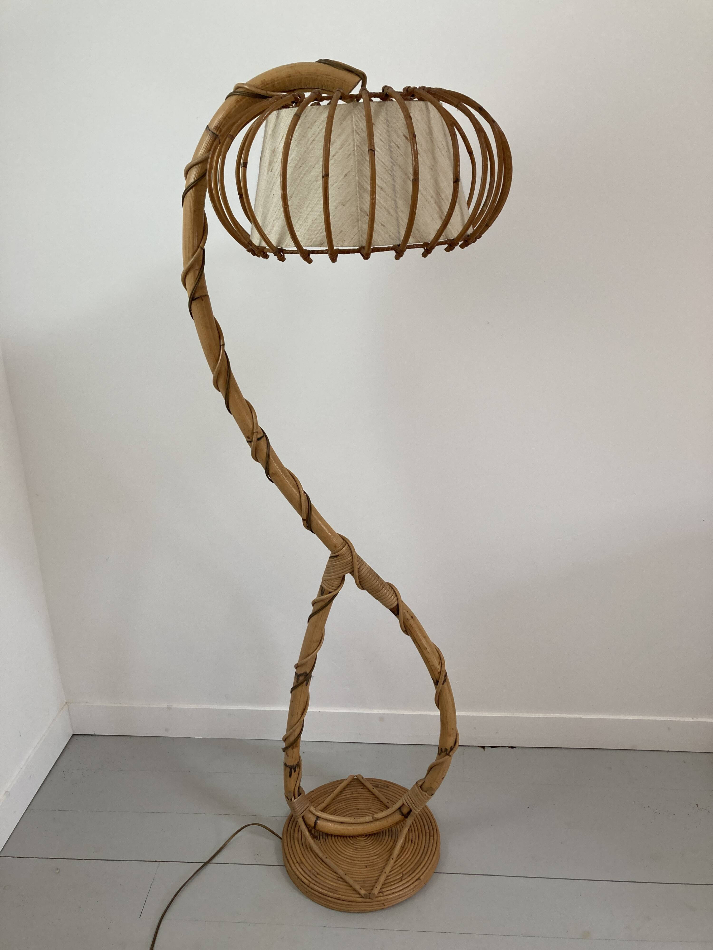 Louis Sognot vintage rattan floor lamp