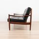 Scandinavian Three-Seat Sofa in Solid Wood and Black Leather, 1960s