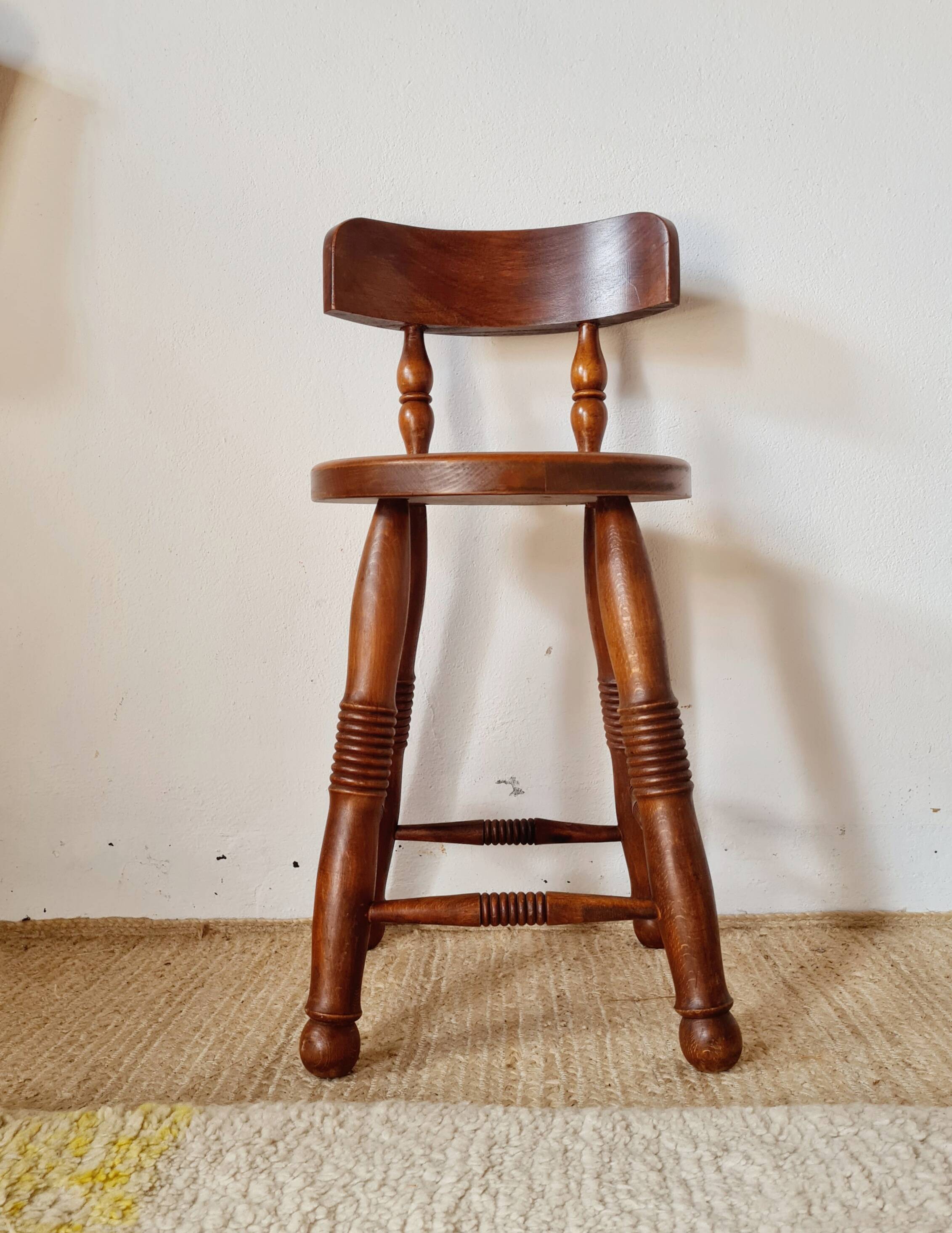 Antique wooden chair - oak - folk art - brutalist