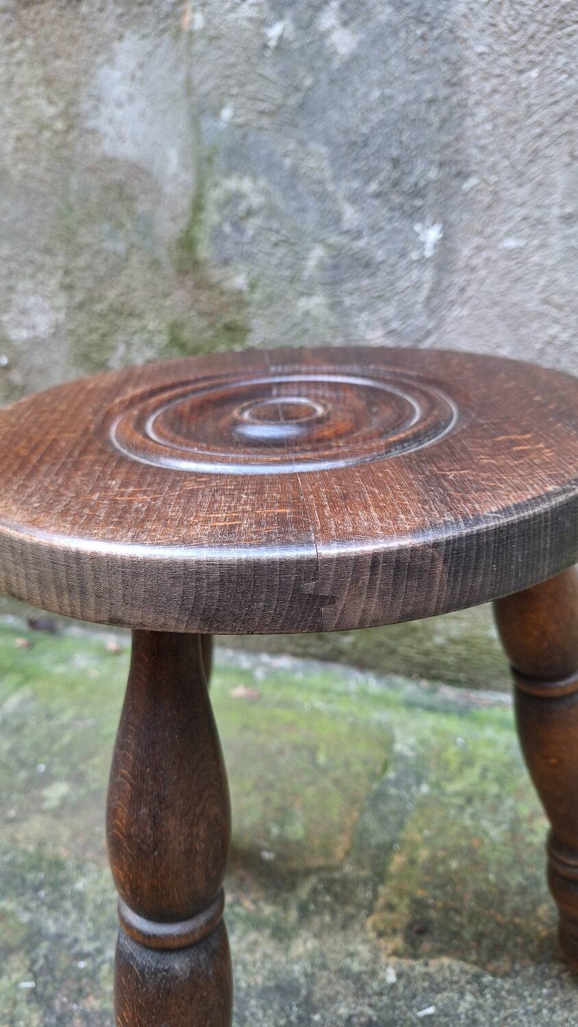 Turned wooden tripod stool