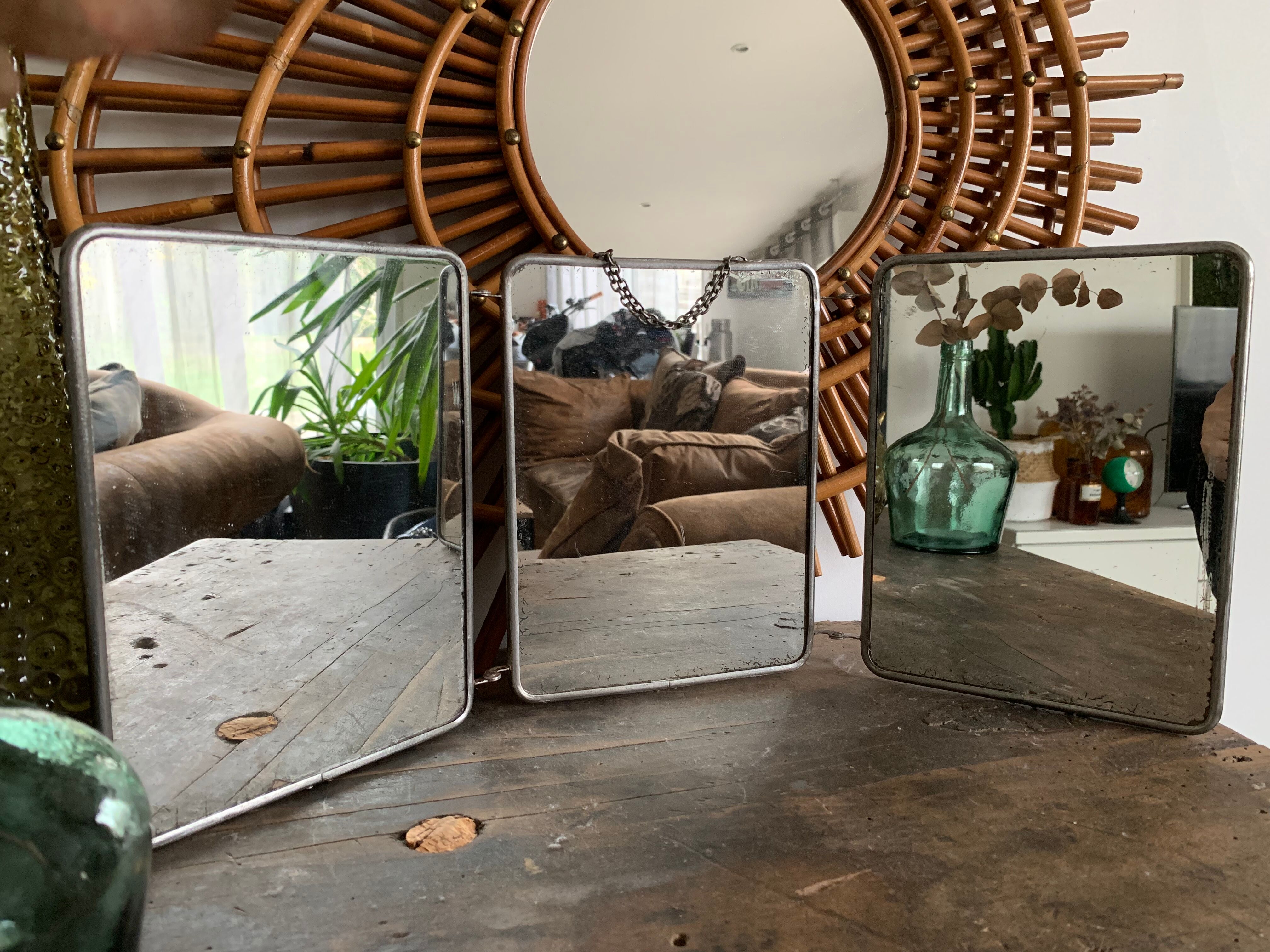 Vintage triptych barber mirror 24x59cm