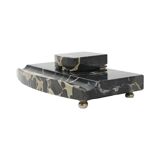 Art deco inkwell desk set black veined marble inkwell pen holder 20cm