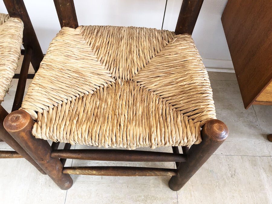Pair of straw brutalist chairs, 1970