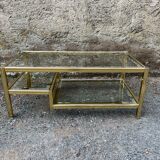 Table basse à 2 niveaux Roche Bobois style Hollywood Regency en laiton et verre années 70