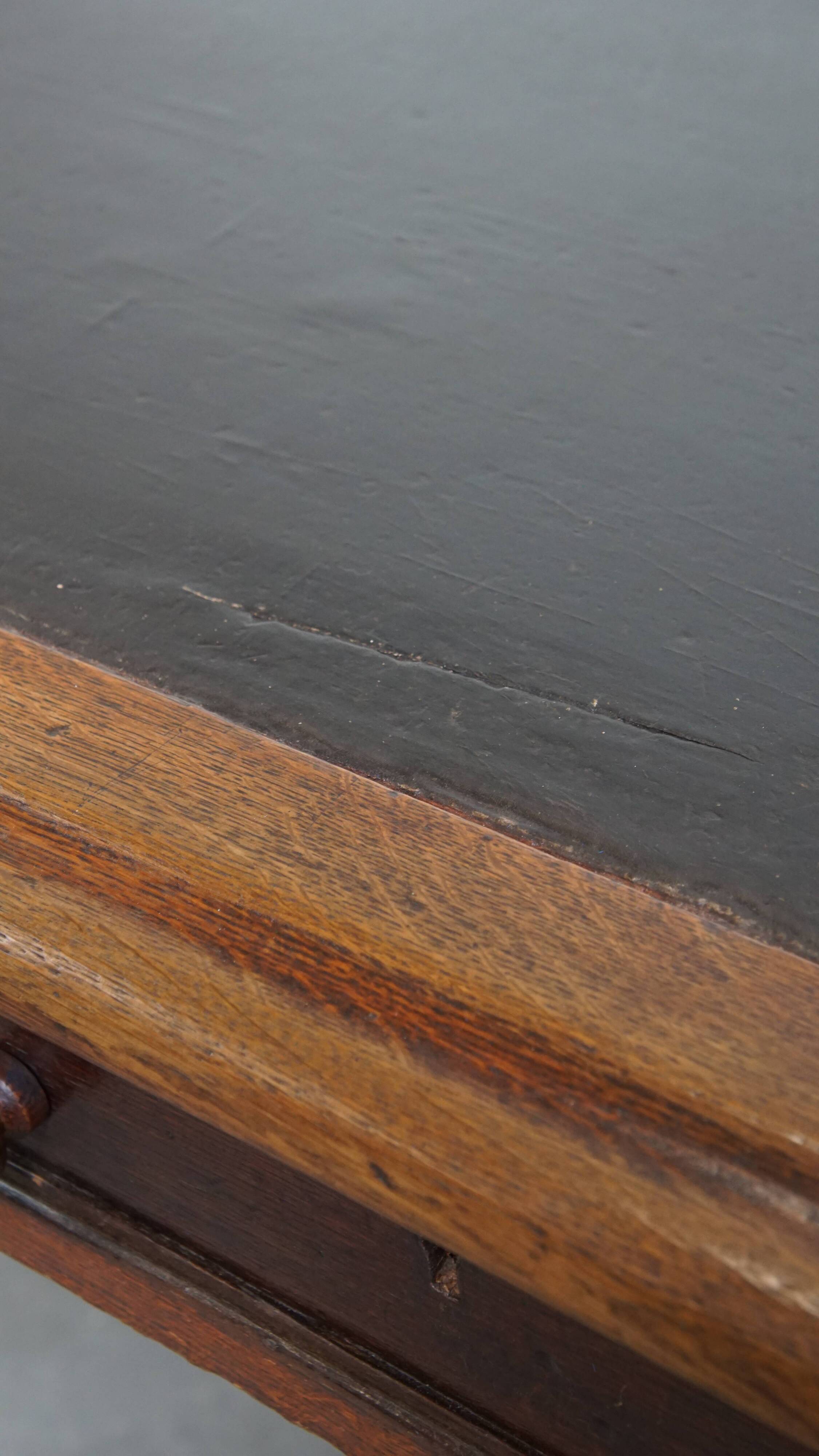 Antique English Oak Writing Desk / Partner Desk with a Leather Top