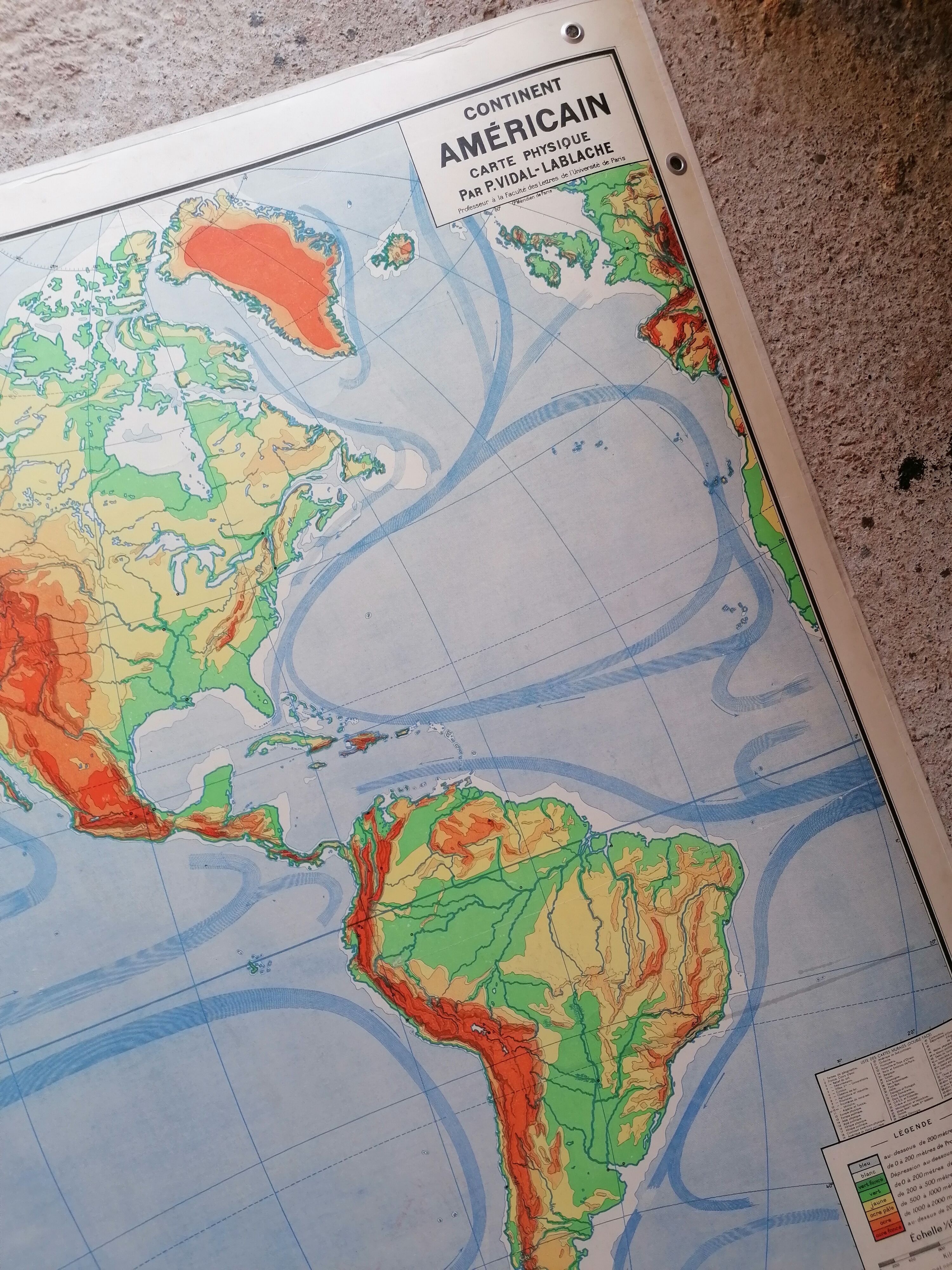 Old physical map American continent Vidal-Lablache