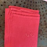 Duo set, consisting of two large pink-dyed cotton and linen towels, embroidered, TK monograms