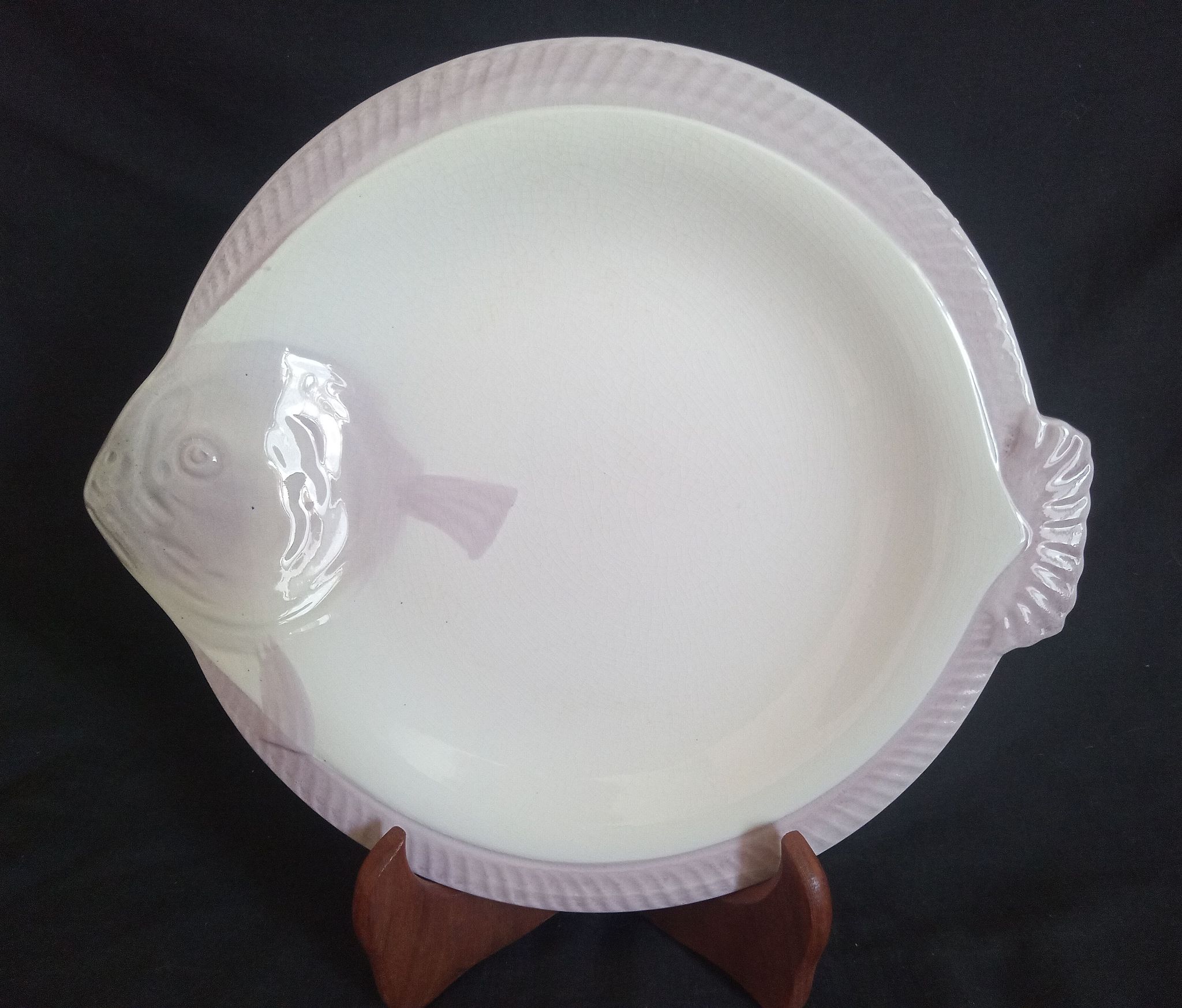 Antique Longwy ceramic fish service for 12 people, Copenhagen pattern, 1890-1939