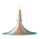 Large trumpet-shaped lamp in brushed and gold-plated aluminum. Denmark, 1970