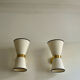 Pair of vintage wall lamps, brass and unbleached fabric, Italy 1980