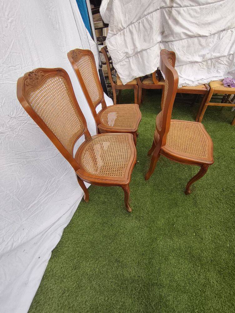 Magnificent Set of 3 Vintage Louis XV Chairs in Carved Solid Wood and Cane