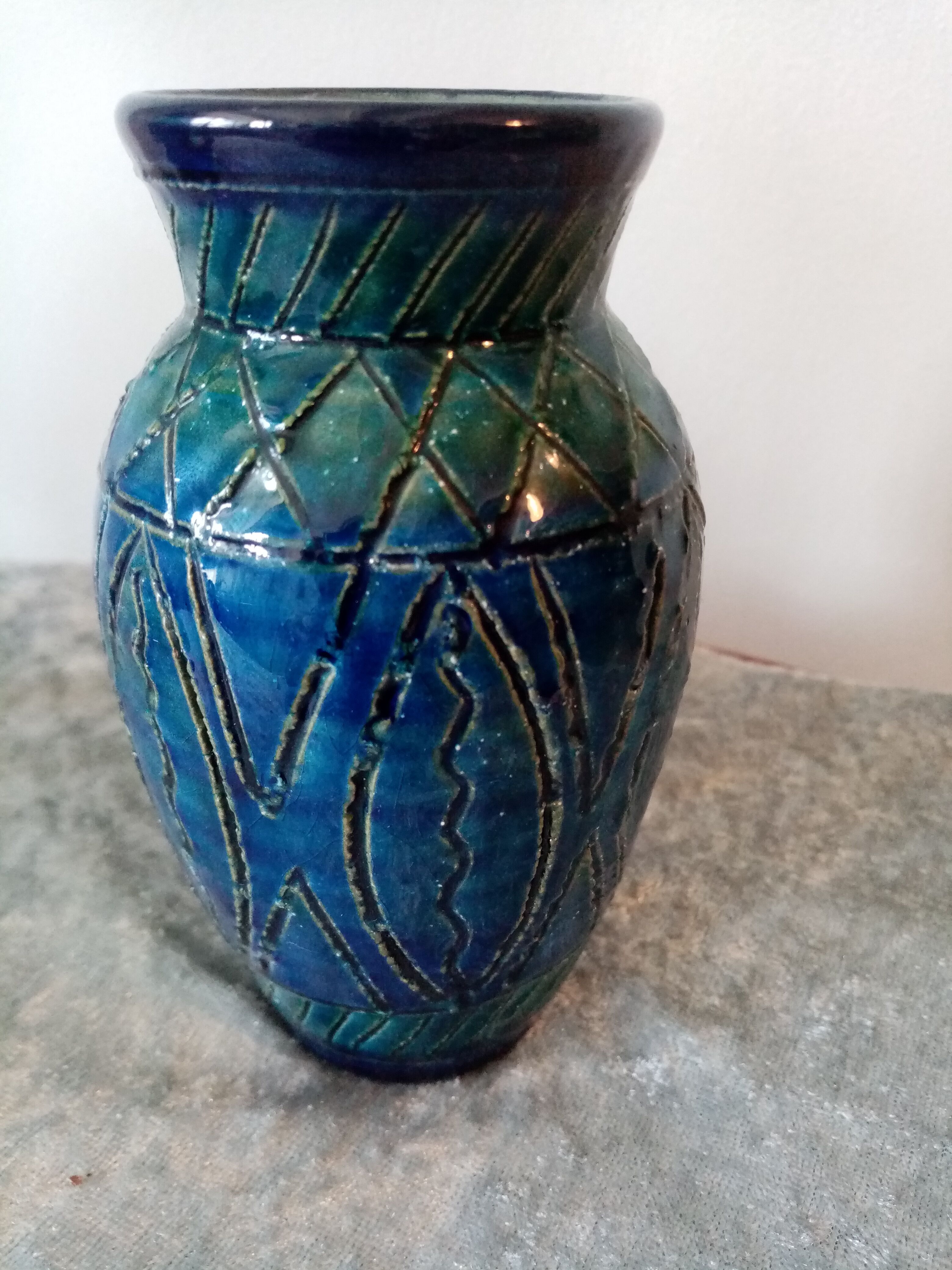 Superb vase in vintage blue ceramic bitossi in rimini