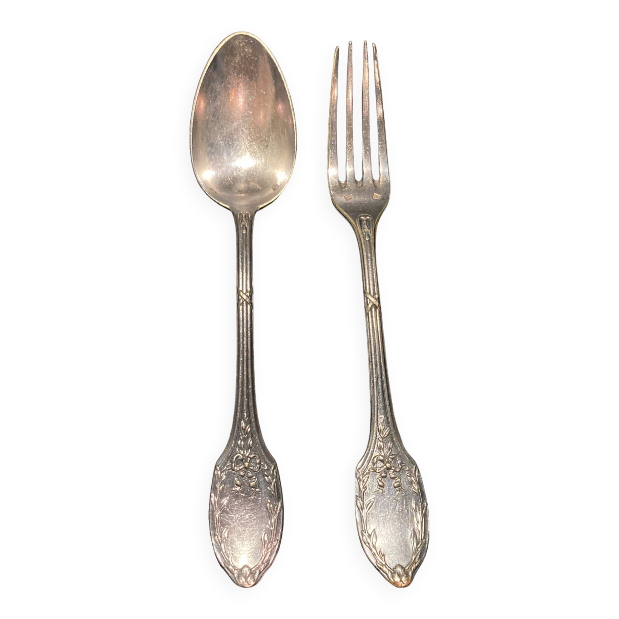 Fork and soup spoon in silver metal in their box from the brand "CERAVER OSTEAL"
