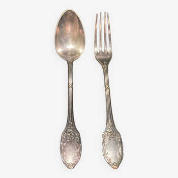 Fork and soup spoon in silver metal in their box from the brand "CERAVER OSTEAL"