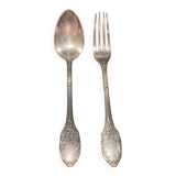 Fork and soup spoon in silver metal in their box from the brand "CERAVER OSTEAL"