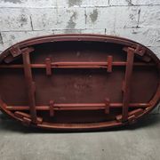 Oval Louis XVI style table with semi-circular extensions.