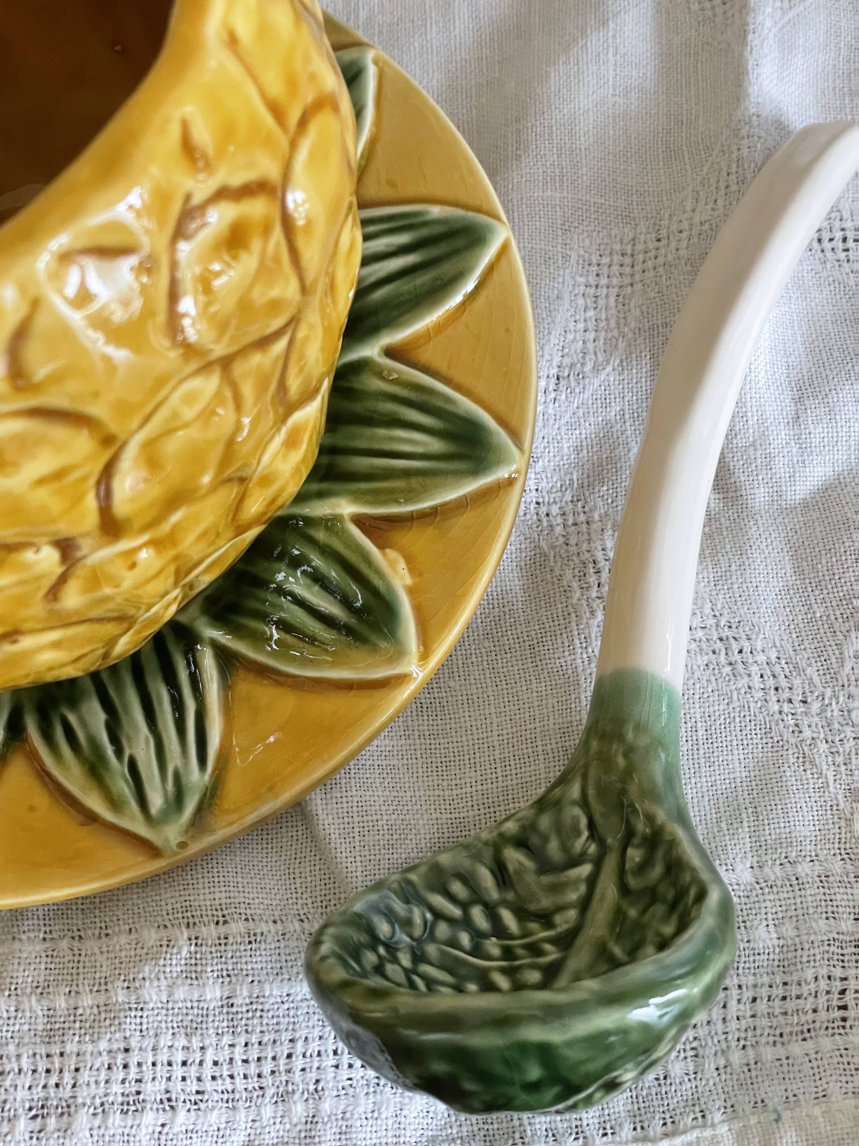 Jam pot, pineapple sugar bowl in slip