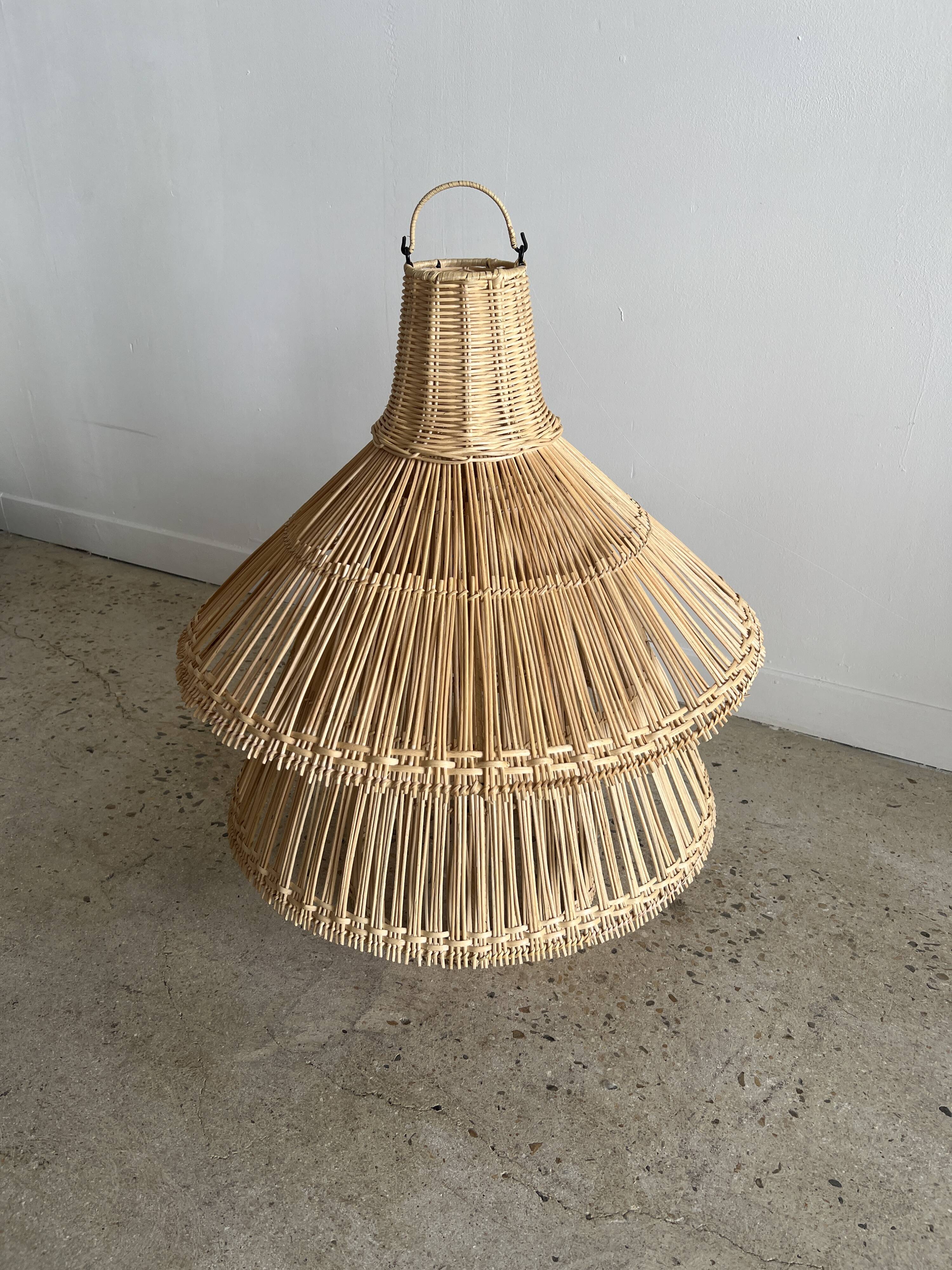 Rattan pendant lamp or light in the shape of an Asian lantern
