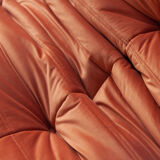 3-seater Togo orange velvet sofa designed by Michel Ducaroy 1973