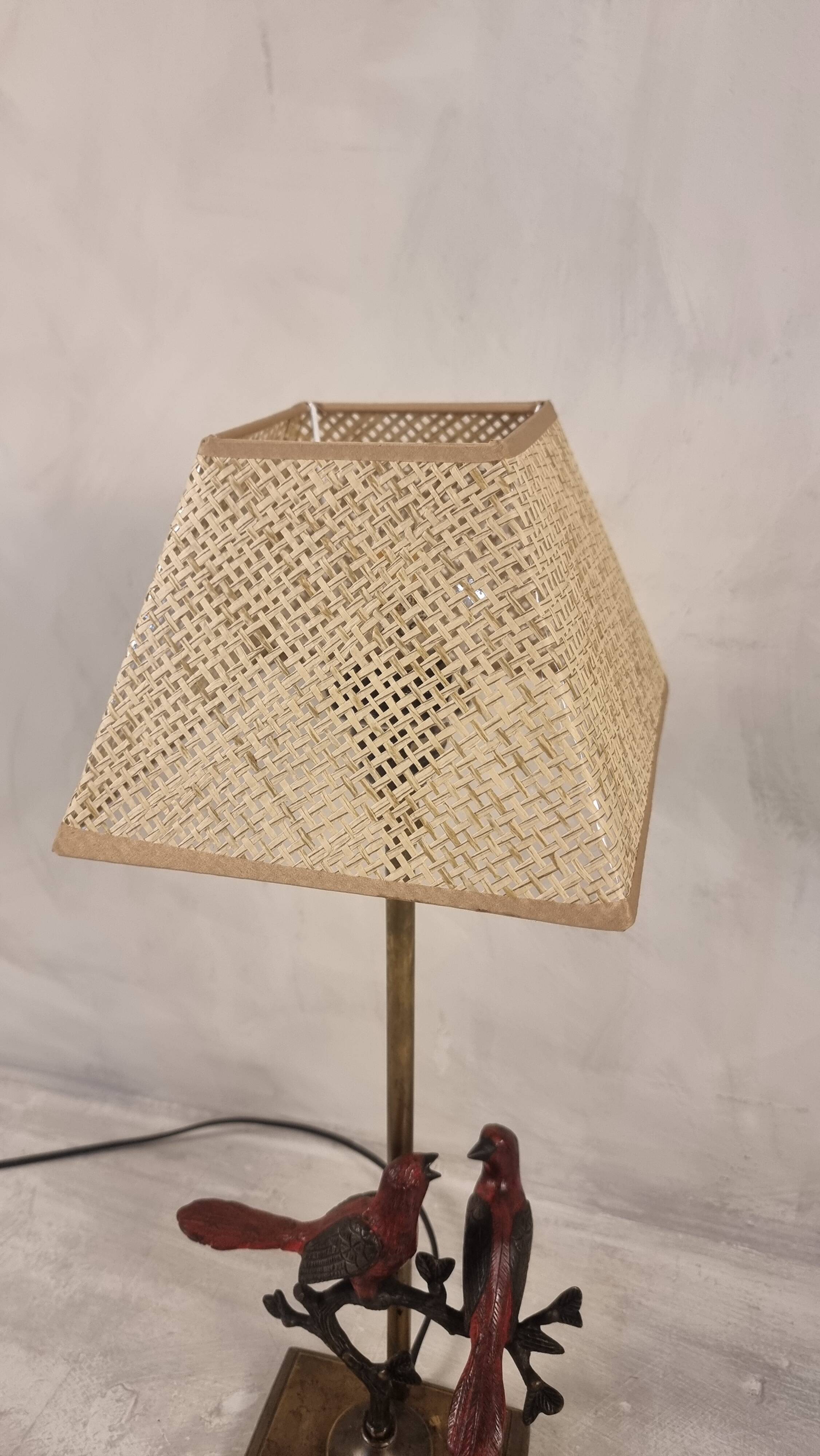 Vintage Bronze Metal Cardinal Birds On Branches Table Lamp