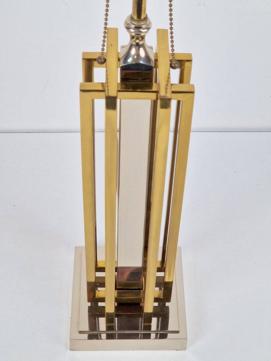 Geometric Brass and Chrome Table Lamp by Willy Daro, France, 1970