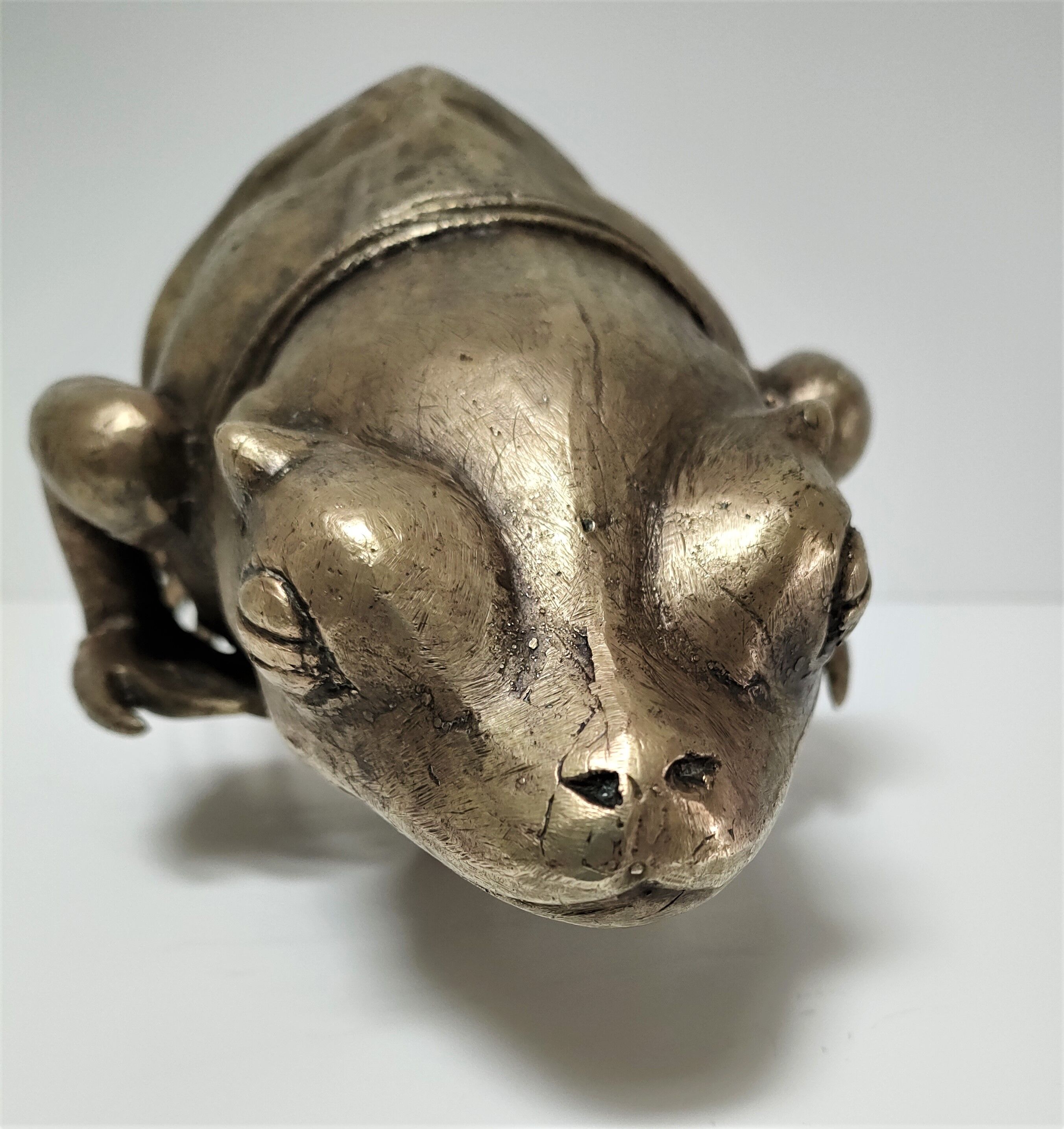 Patinated brass sculptural frog 60s