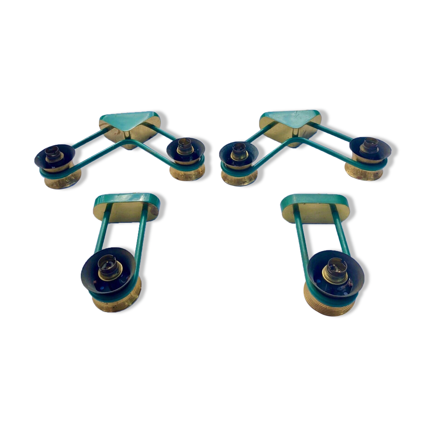suite of 2 pairs of wall lamps 1940/1950 green & gold DLG Jean Royere VINTAGE