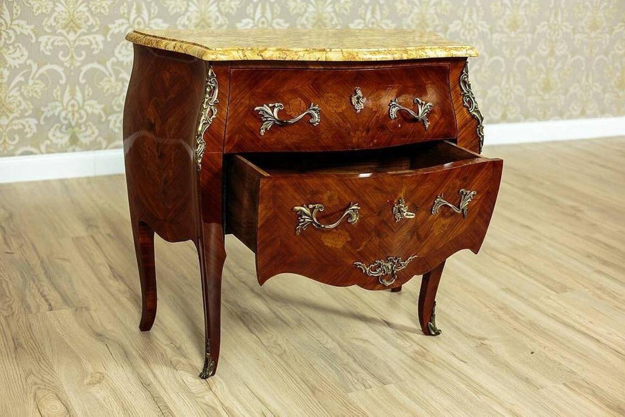 Neo-Rococco Inlaid Dresser Veneered with Mahogany, 1930