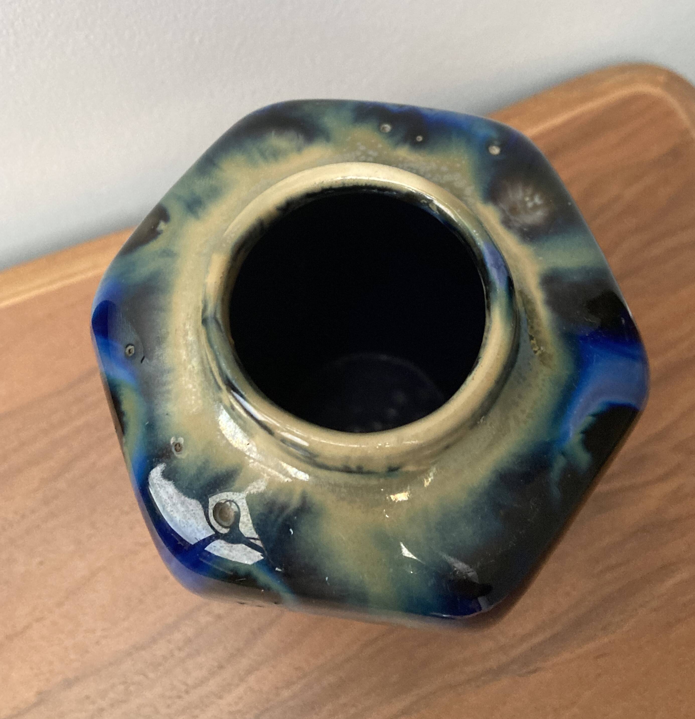 Art Deco vase flamed stoneware blue camaieu