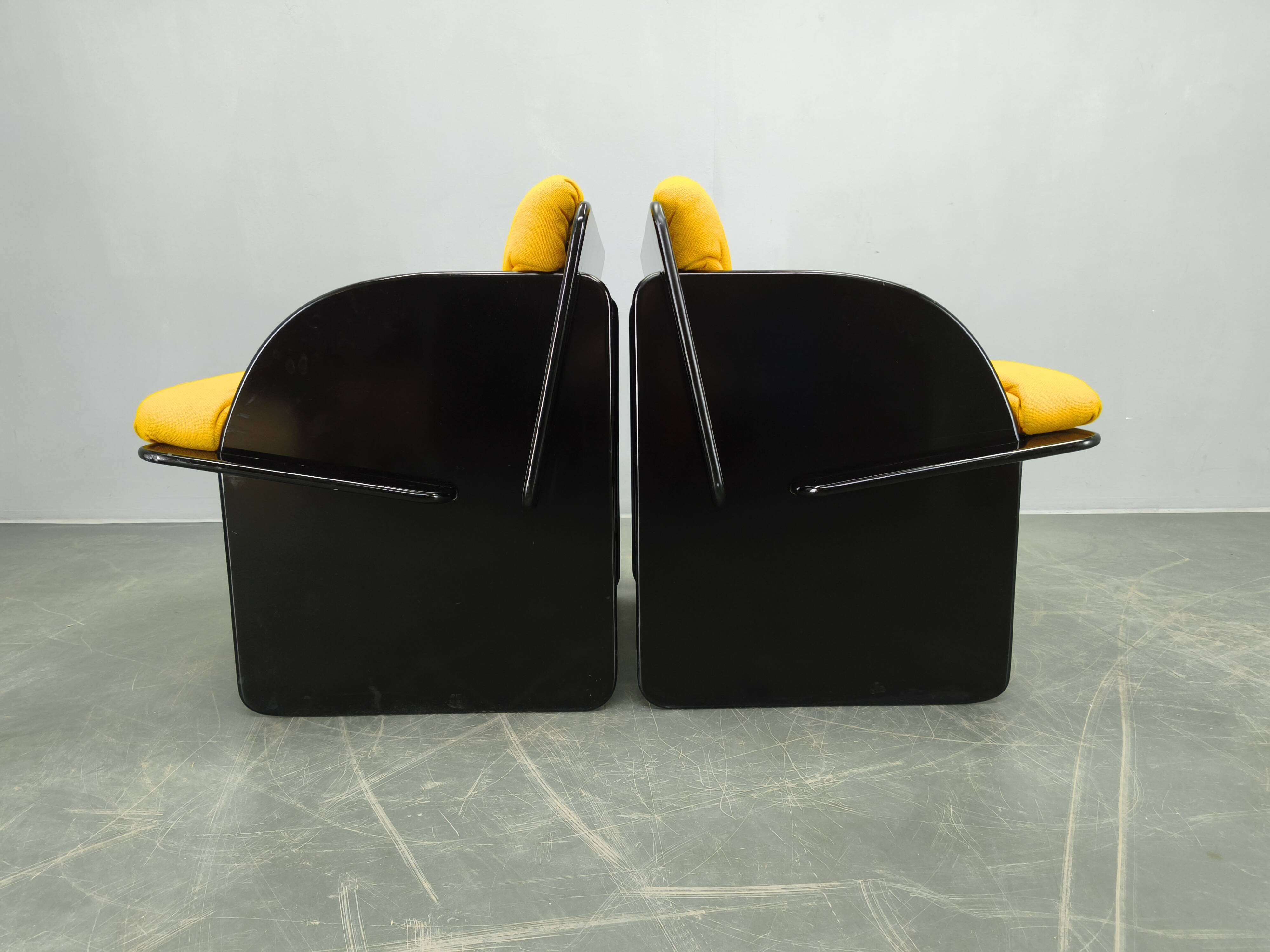 Pair of Italian Space Age Armchairs, Black Lacquer, 1970s