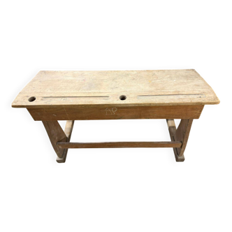 Vintage double wooden school desk