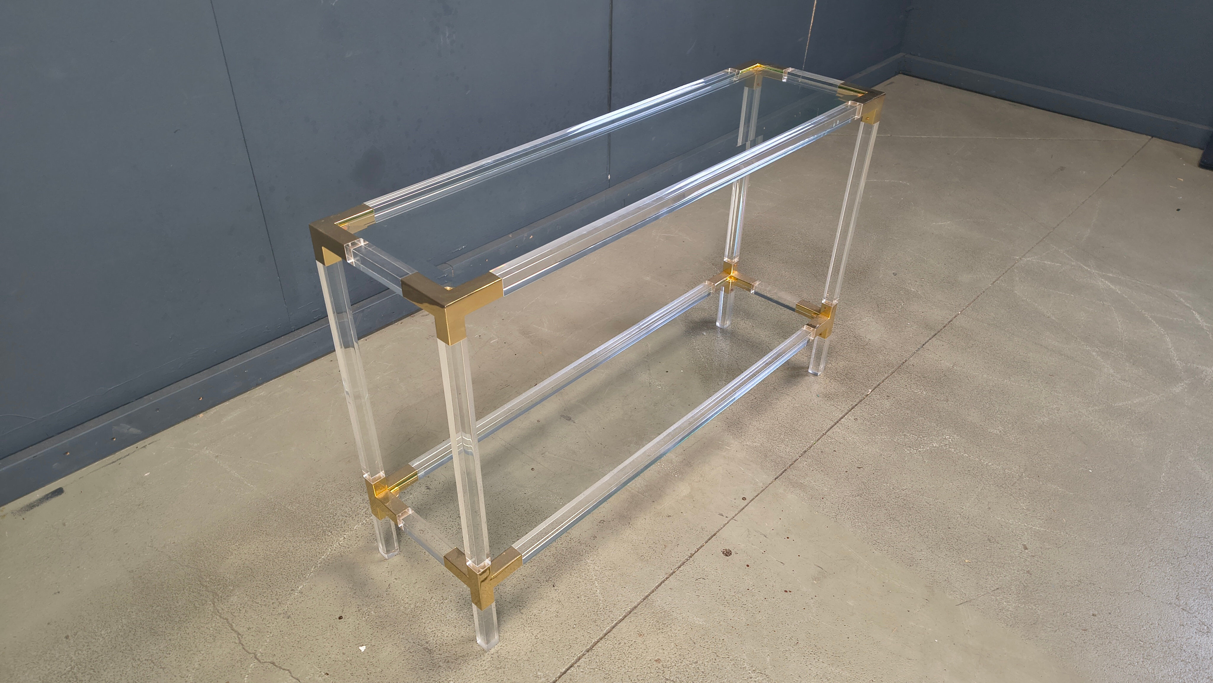 Brass and lucite console table, 1970s