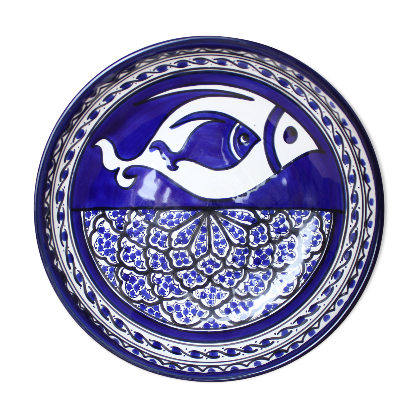 Cut or empty pocket ceramic fish, blue