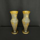 Pair of frosted glass vases with golden floral decoration – Sa Crystal Factory