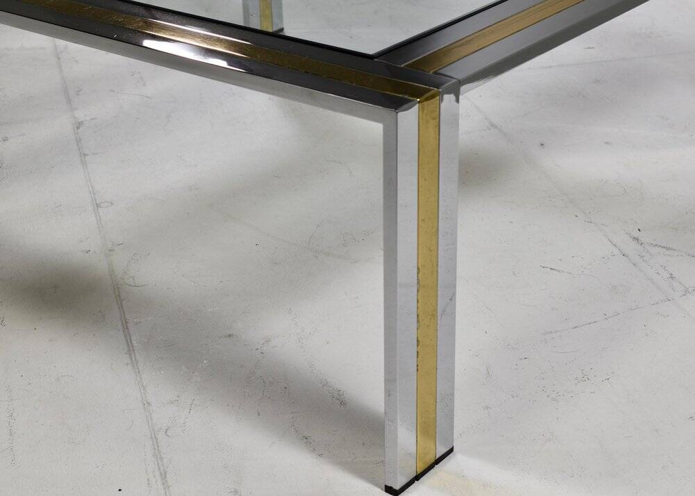 Square coffee table in brass, chrome and glass by Renato Zevi, Italy, 1970s