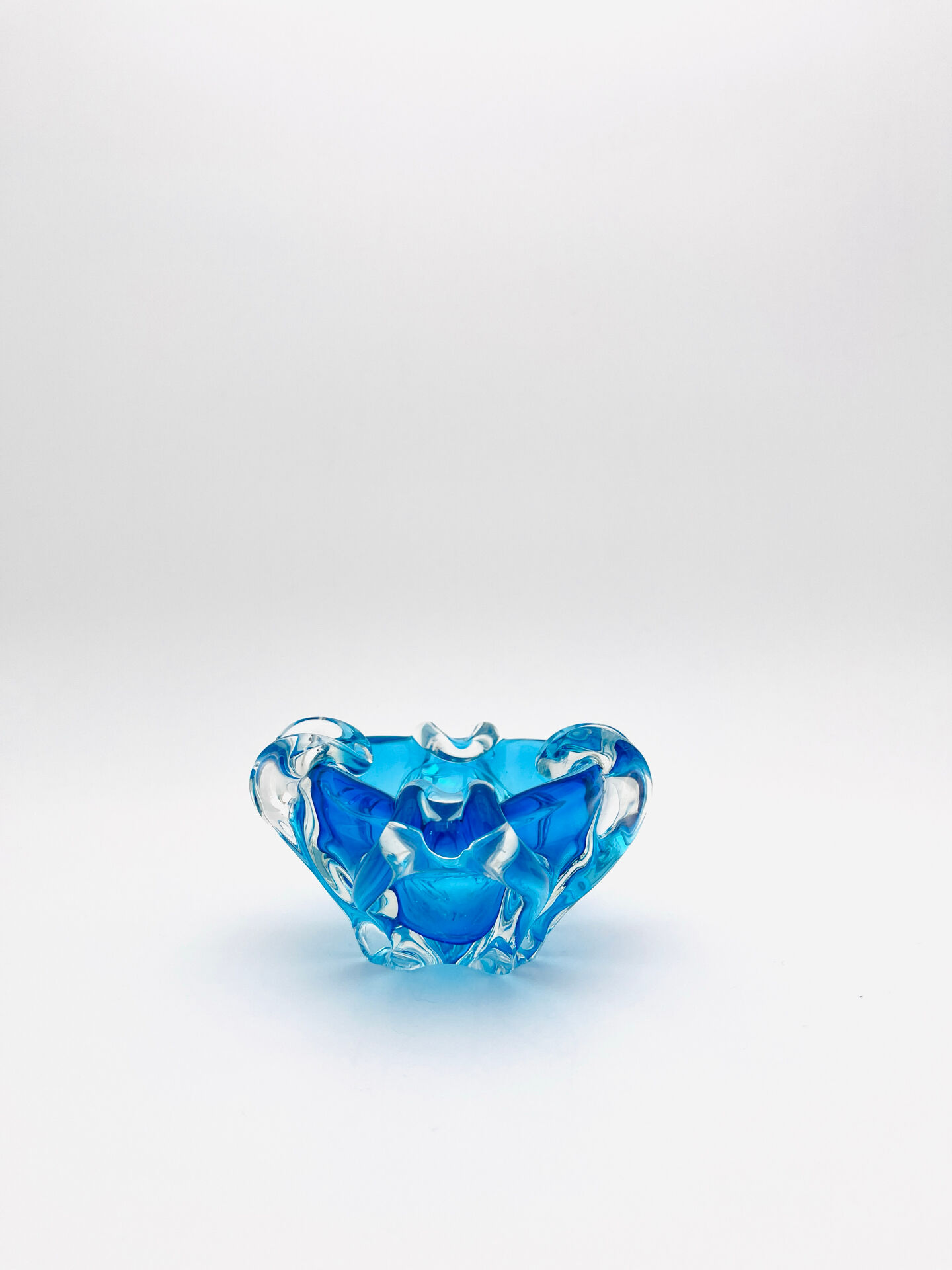 Bohémia Crystal Ashtray Josef Hospodka Blue Vintage 1960