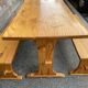 Vintage Scandinavian pine dining set, 1980s table and benches