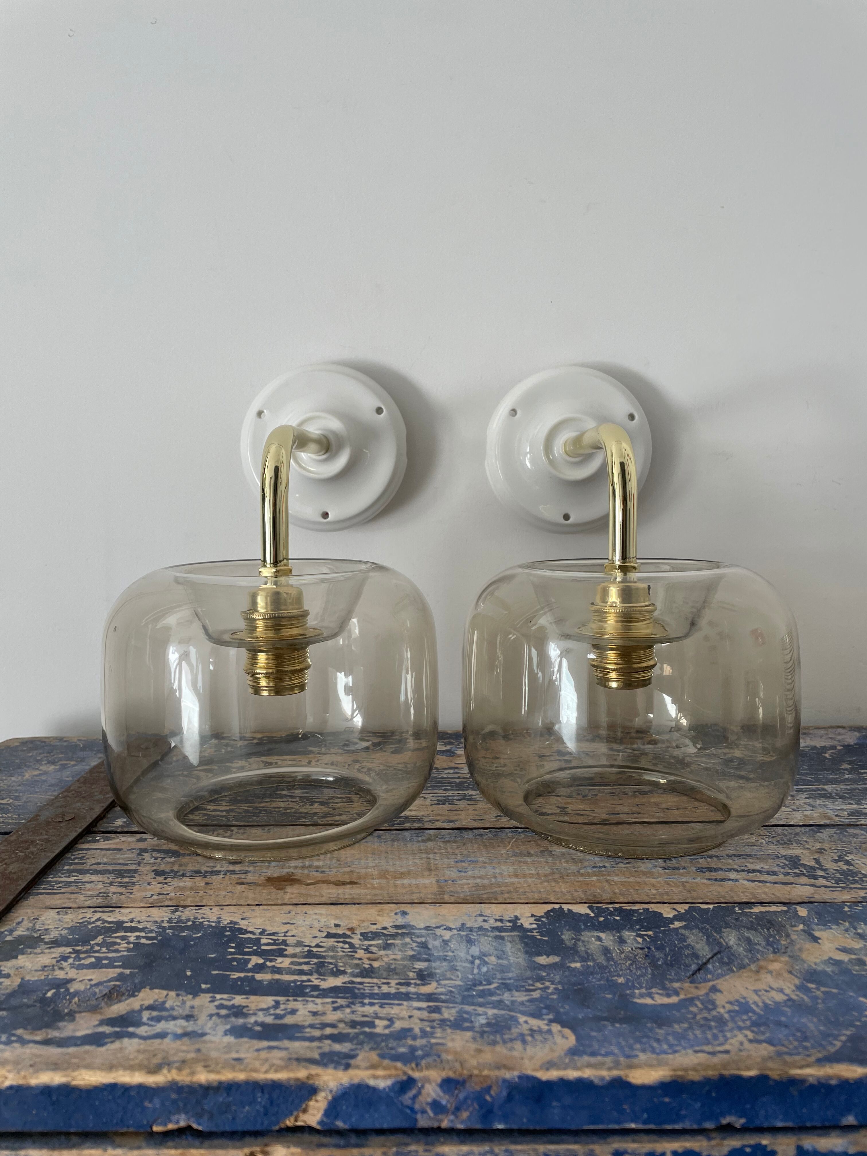 Pair of vintage smoked glass sconces