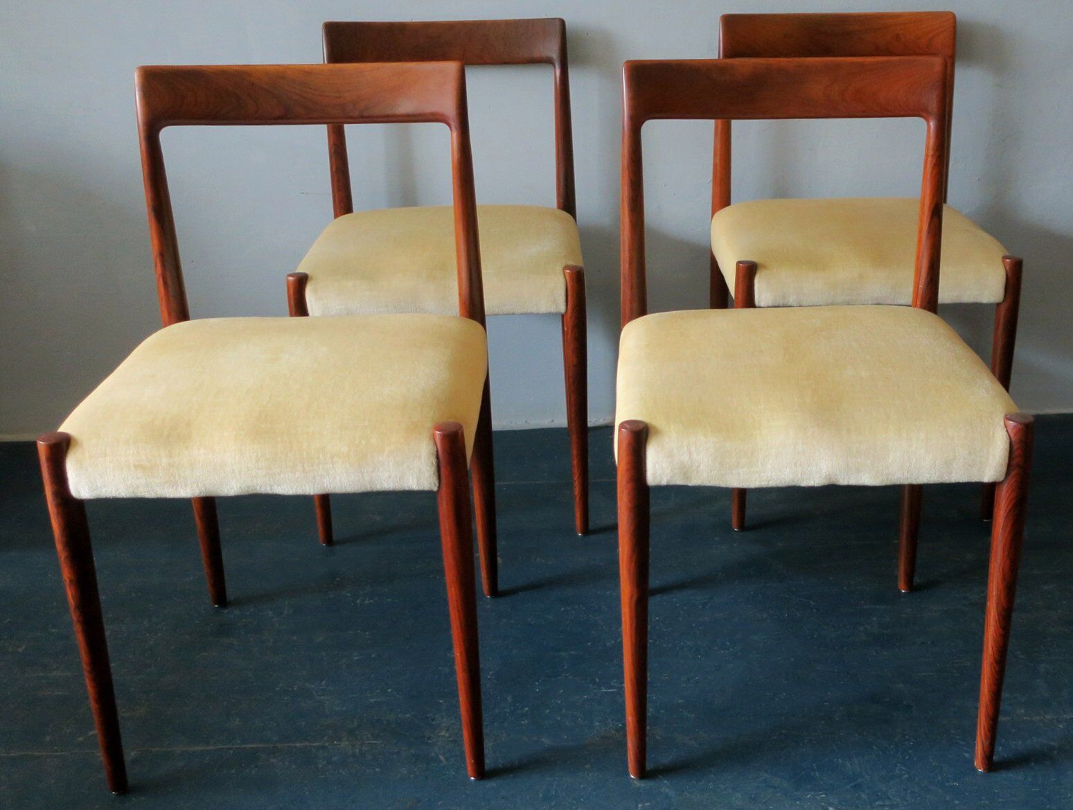 Set of four mid-century mohair covered dining chairs, 1960s