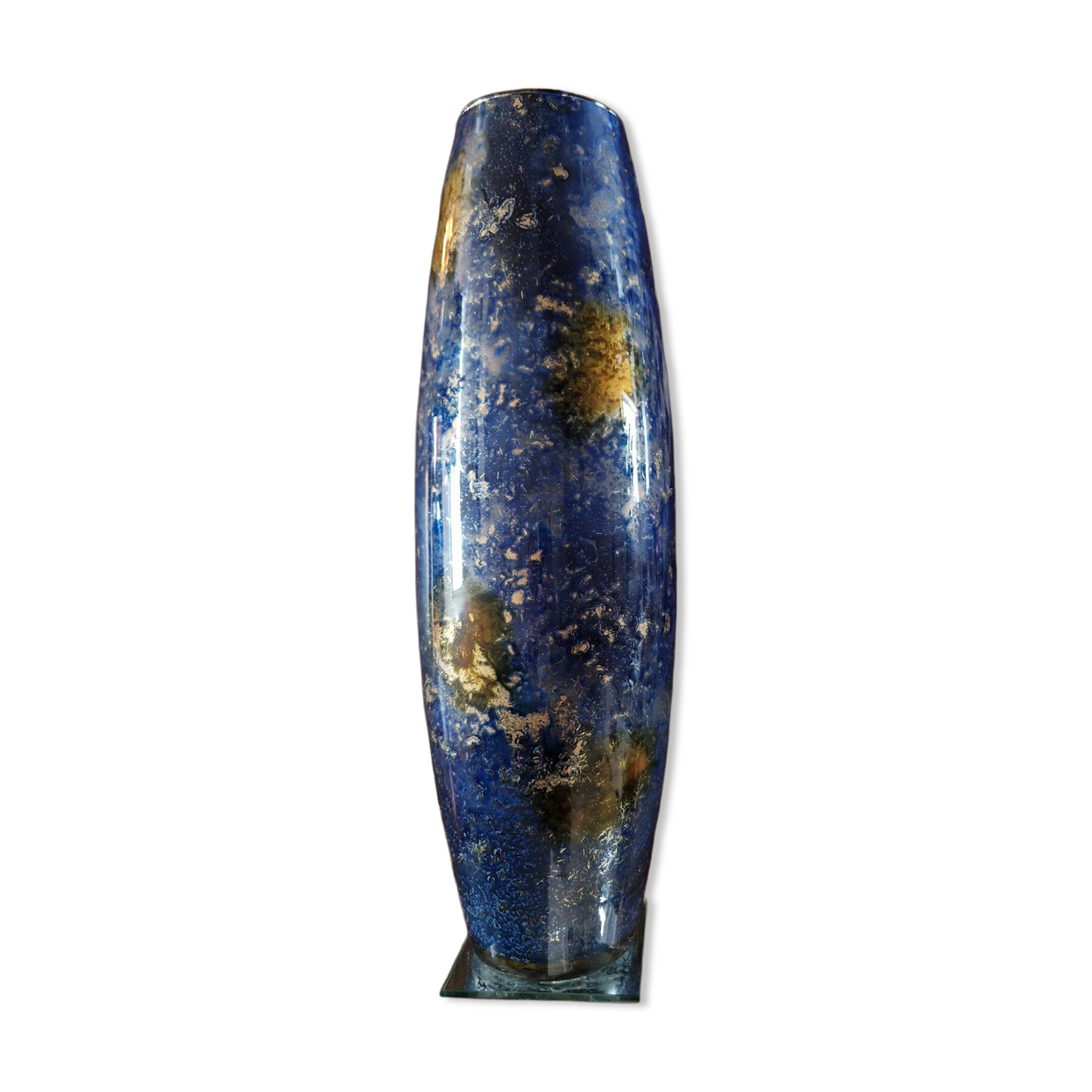 Large eglomisé glass vase "Laque Line" – Unique piece 40 cm