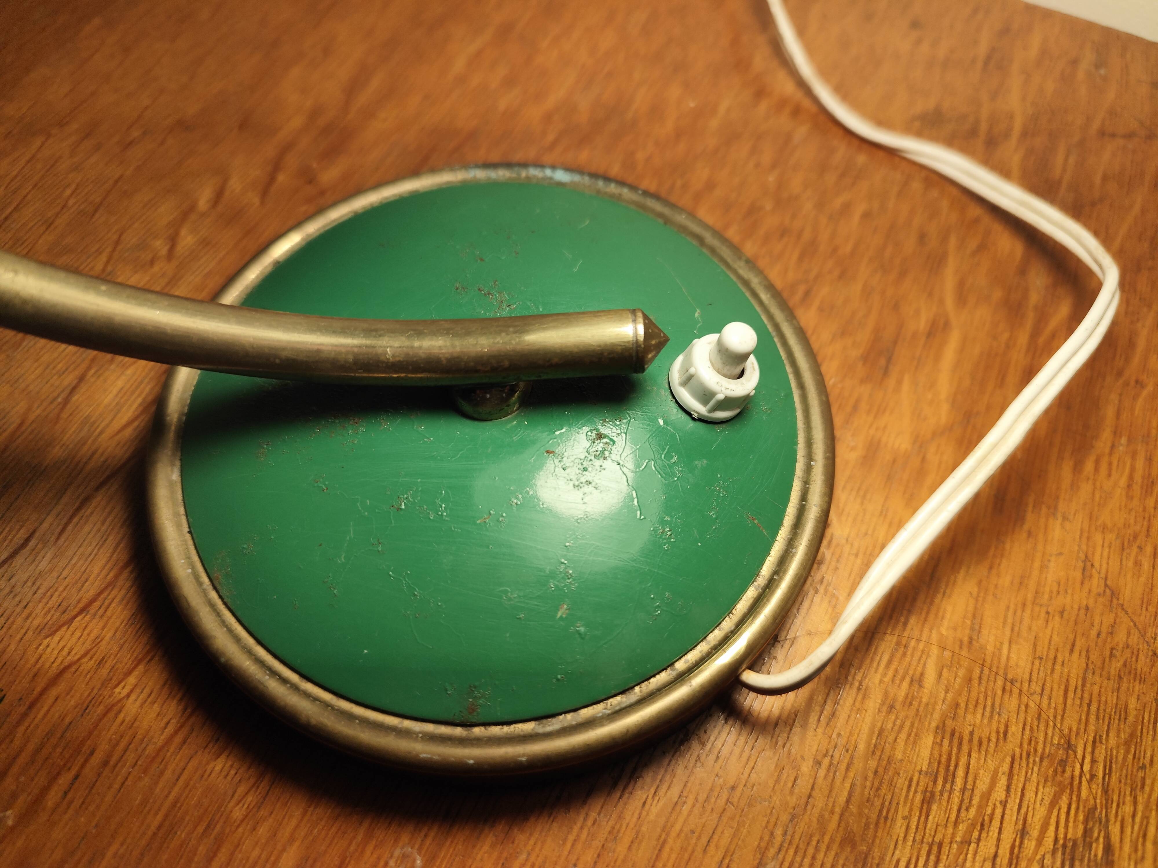 Vintage Scandinavian Art Deco desk lamp from the 40s, golden brass, retro, moon shape, swan neck