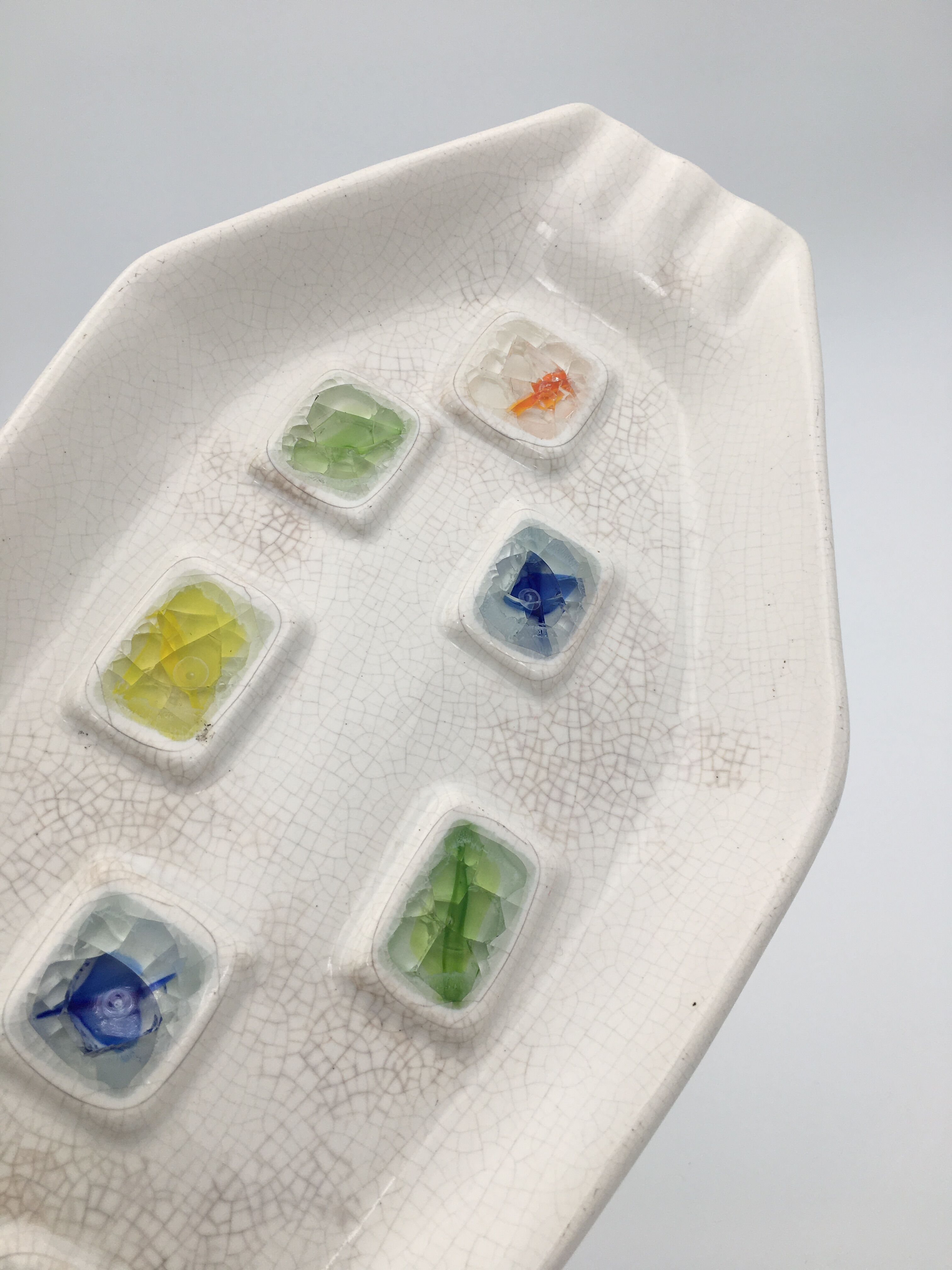 Glazed ceramic bowl, cracked glass decoration, signed Jacquin of California (USA) - 1950s