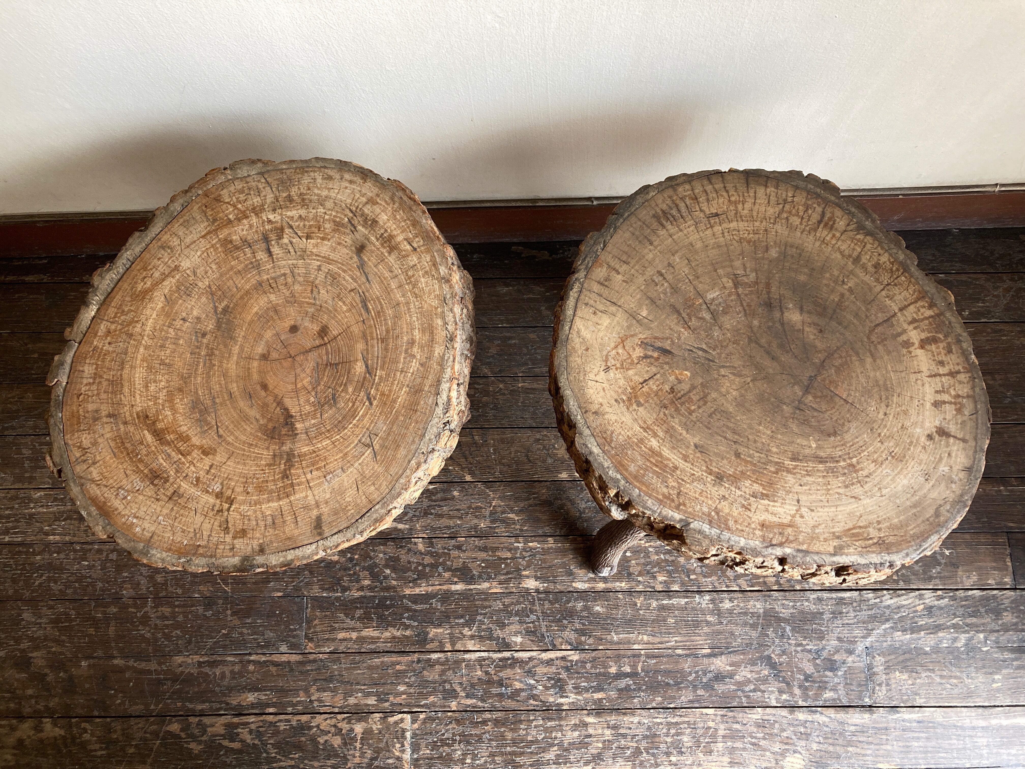 Pair of mountain coffee tables made of logs 1970