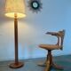 Old “American” office armchair in blond oak wood, curved cannage design, 60s vintage