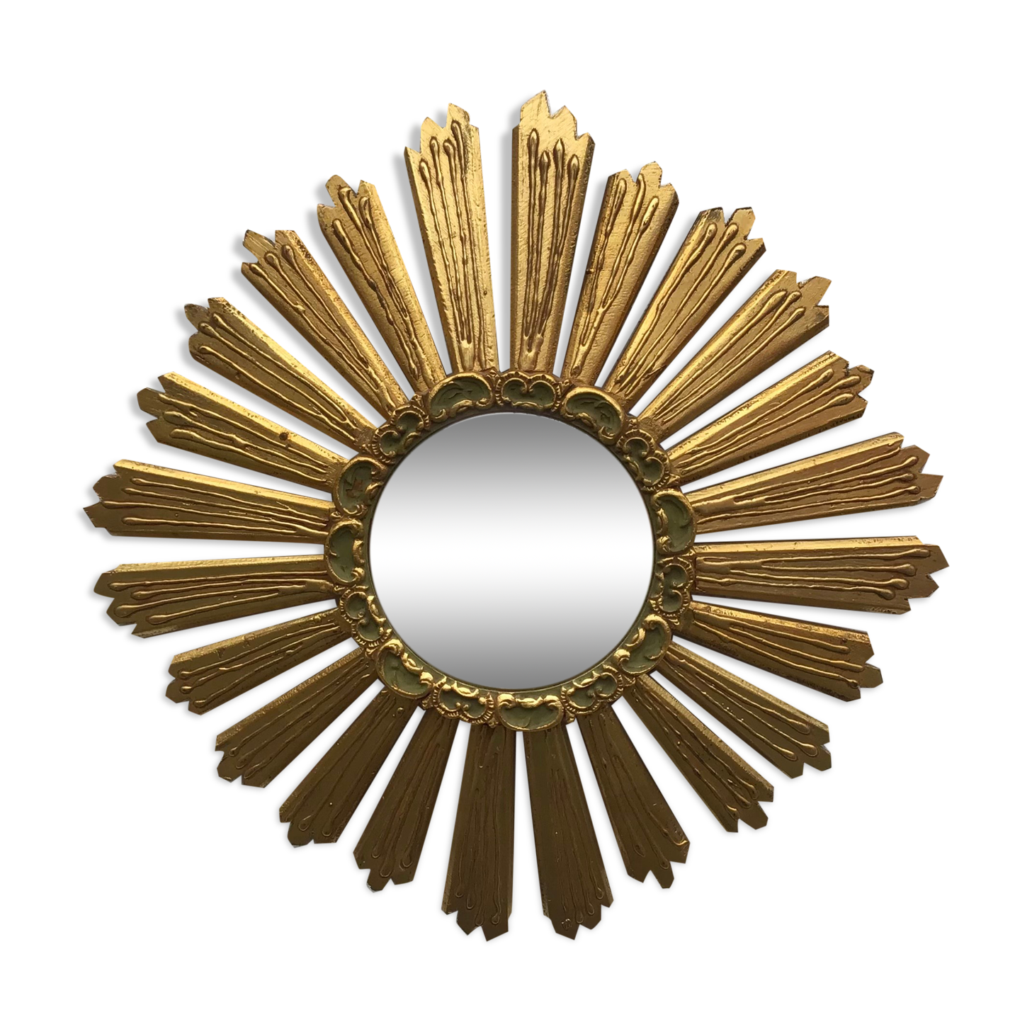 Miroir soleil, œil de sorcière, en bois doré vers 1960-70