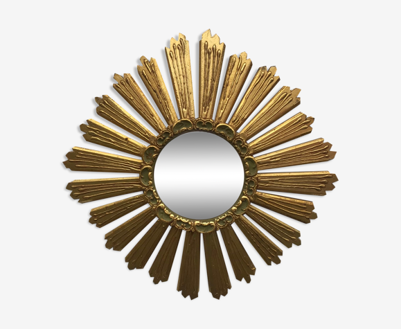 Miroir soleil, œil de sorcière, en bois doré vers 1960-70