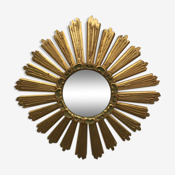 Sun mirror, witch's eye, in gilded wood circa 1960-70