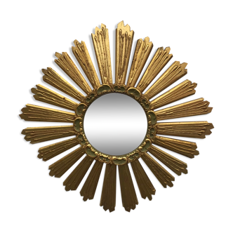 Sun mirror, witch's eye, in gilded wood circa 1960-70