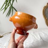 6 vintage Emile Henry ceramic lion head bowls, brown gradient, made in France